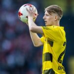 DORTMUND, GERMANY - MAY 22: Jan-Niklas Beste of Dortmund holds the ball during the U19 German Championship Final between Borussia Dortmund and FC Bayern Muenchen on May 22, 2017 in Dortmund, Germany. (Photo by Lukas Schulze/Bongarts/Getty Images)