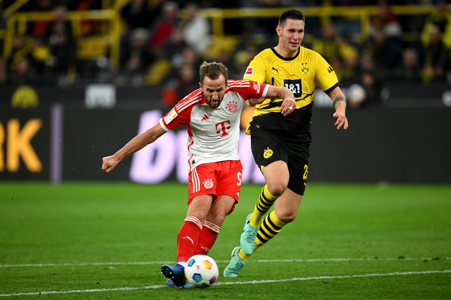 Harry Kane vom FC Bayern München und Niklas Süle.