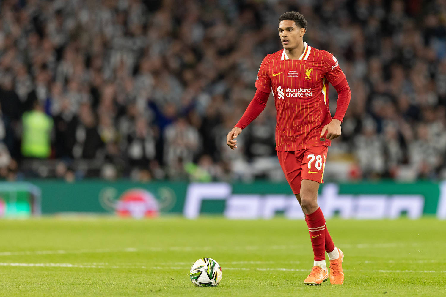 Liverpool v Newcastle United, Carabao Cup Final, EFL Cup Final, Football, Wembley Stadium, Wembley, London, UK - 16 Mar 2025 Jarell Quansah of Liverpool FC in action Wembley Wembley Stadium London GBR, UK NEWSPAPERS OUT Copyright: xEllixBirchx
